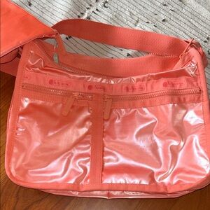 LeSportsac Shiny Coral Shoulder Bag with Front Zip Pockets
